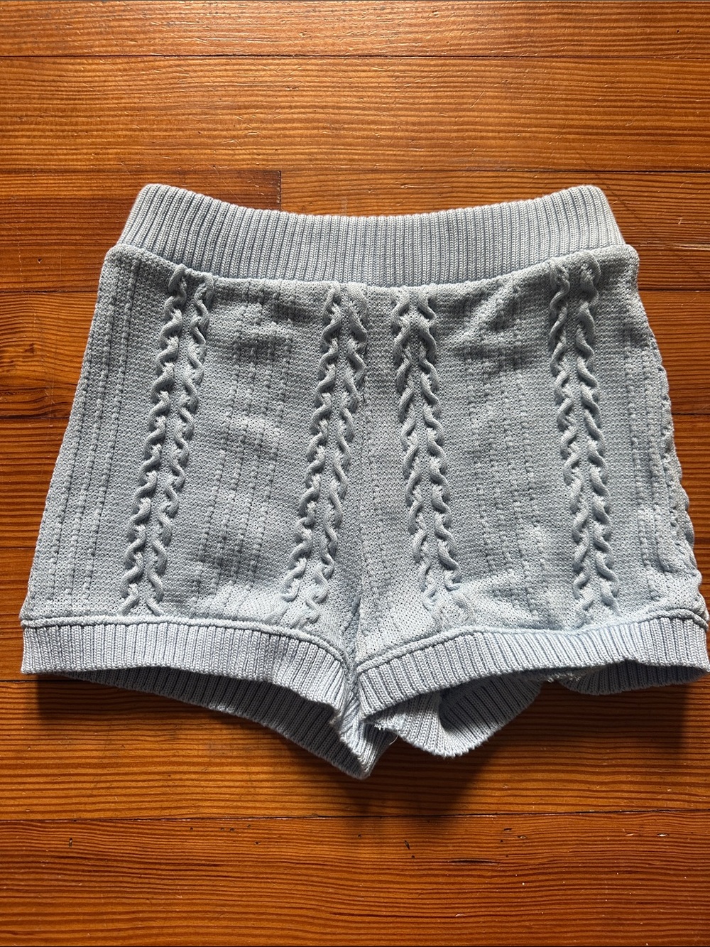 Zara Knit High-Waist Cable Shorts - Light Gray